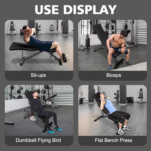 Weight Bench Press, Adjustable Workout Benches for Dumbbell Exercise, 600LBS Foldable Strength Training Benches for Full Body Workout, Multi-Purpose Incline Decline Workout Bench for Home Gym