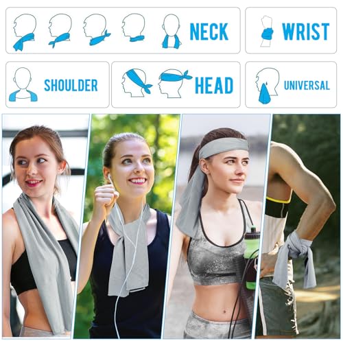 MENOLY 30 Packs Cooling Towels Bulk Cooling Towels for Neck and Face Gym Workout Cooling Neck Rags for Sports Yoga Soft Microfiber Breathable Sweat Rags for Hiking Running Fitness-Gray