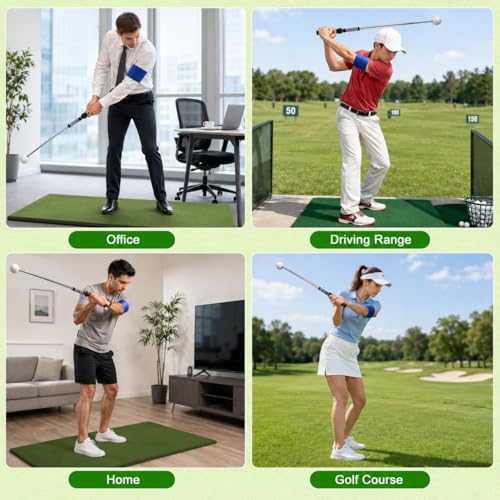 Retractable Golf Swing Trainer, Golf Training Aid with Arm Band for Strength & Tempo Training, Golf Grip Trainer for Right-Handed Chipping Hitting, Indoor & Outdoor Practice