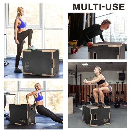 Signature Fitness 16" x 14" x 12" Non-Slip Wooden Plyo Box Jump Exercise Platform, Plyometric Workout Equipment for Home Gym, Training Step Box, Gray - size: 12x14x16"