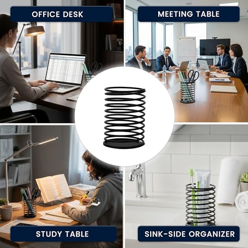 Wire Pencil Holder for Desk | Spring Shaped Pen Cup Holder & Pencil Cup Organizerfor Desk | Multipurpose Cute Pen Holders & Countertop Toothbrush Holders | Unique Stationary Organizer for Desks - style: Style C