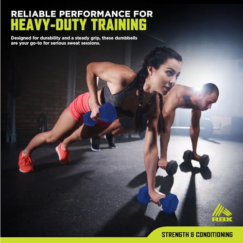 RBX Vinyl Coated Hand Weight Dumbbell Set - Hex Shaped, Roll Free for Body Building/Sculpting/Strength Training Exercise, (Set of 2) - color: Blue, size: 2lb