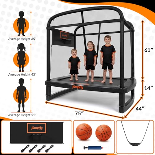 Toddler Trampoline,6FT Rectangle Trampoline with Swing & Basketball Hoop for Kids,Indoor & Outdoor Small Trampoline with Enclosure,Astm Approved