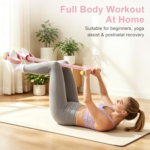 Pedal Resistance Band with Handle, 6-Tubes Tesistance Bands with Handles, Natural Rubber Foot Pedal Resistance Band, Multifunctional Exercise Bands for Abdomen, Waist, Arm, Leg - Pink