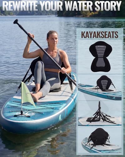 11'6"x35" Inflatable Paddle Board, 450lbs Extra Wide Stand Up Paddleboard for Adults with Premium SUP Accessories Kit & Backpack, Blow Up Kayak Non-Slip Stable Deck Boat for Yoga Fishing Surf - style: Blue/kayak seat