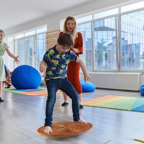 Maze Balance Board for Kids Wobble Wooden Board with 2 Beads for Toddlers, Teens, Adult, Leg Workout, Exercise Training, Physical Therapy, Body Weight Fitness, Skiing, Surfing, Skateboarding