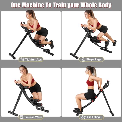 Ab Workout Equipment, Ab Machine for Women, Adjustable Core Abdominal Exercise Fitness Equipment, Foldable Waist Trainer Ab Crunch Home Gym Systems for Beginners - style: Black Single-Track