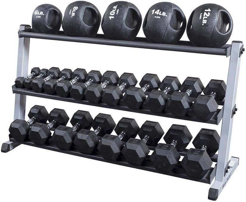 Body Solid (GMRT6) Optional 3rd-Tier for GDR60 Dumbbell Rack, Medicine and Slam Balls Additional Storage Solution, Commercial and Home Gym Weight Rack Organization, Black (Add-on Shelf Only)