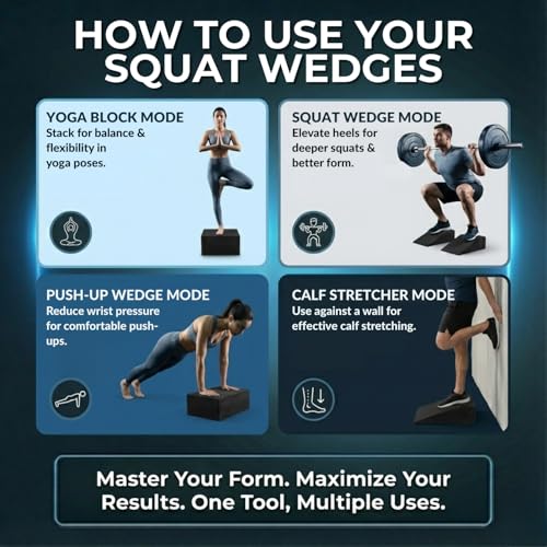 Pack of 2 Squat Wedge Block for Heel Elevated Squat Weightlifting Calf Stretcher Slant Board for Mobility Balance and Strength Performance
