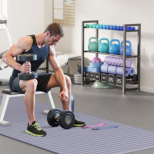 3 Tier Adjustable Dumbbell Rack - Heavy-Duty 450LB Capacity Weight Storage Stand for Dumbbells, Space-Saving Weight Rack Home Gym Organizer (Rack Only)