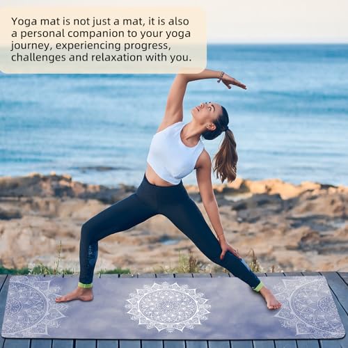 FOLAI Extra Thick Yoga Mat 6mm,pilates mat thick - Non-Slip Exercise Mat for HIIT, Pilates & Home Workouts & Workout with Free Carry Strap - color: Mandala Blue