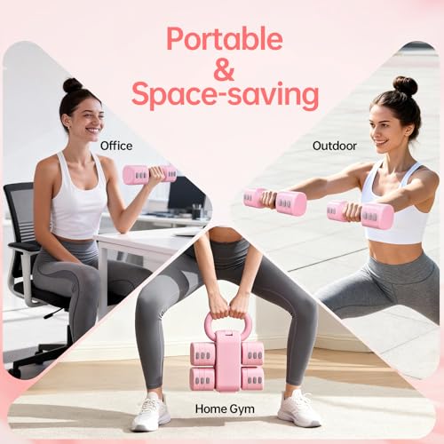 Adjustable Kettlebell Set, 4-in-1 Free Weight Kettlebell sets (5.5lbs 7.7lbs 9.9lbs 12.1lbs) for women, Hand Weight Dumbbell Set of 2 for Home Gym Fitness Training
