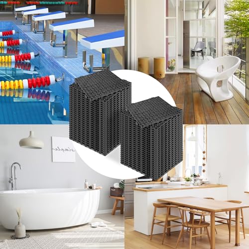 ToLanbbt Modular Interlocking Cushion 55P 11.8" x 11.8" Interlocking Rubber Floor Drain Holes Non-Slip Splicing Drainage Mats for Deck, Shower, Kitchen, Drain Pool, Sauna Bath, Indoor Outdoor (Black) - size: 55 PCS