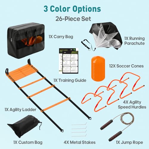 OLIXIS Soccer Football Agility Training Equipment with 4 Adjustable Hurdles - color: Light Orange