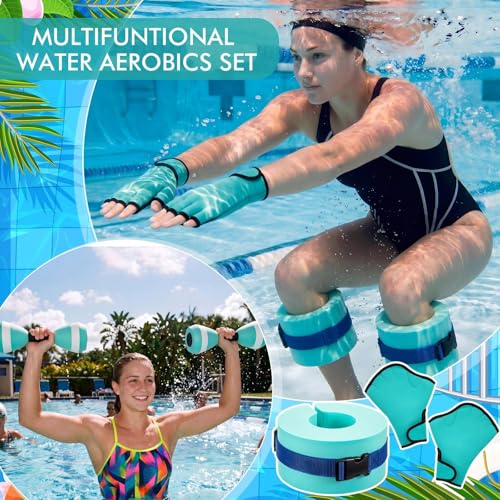 Water Aerobics Set Aquatic Exercise Set Include Water Foam Dumbbell Swim Aquatic Cuffs Ankle Arm Swimming Glove Pool Resistance Weights Pool Fitness Equipment for Training - color: Mint Green
