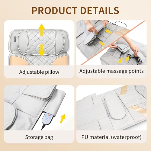 Full Body Massage Mat with Heat,Back Massager Pad with Detachable Shiatsu Neck Massager,3D Body Stretching & Lumbar Traction,4 Vibrating Motors,2 Heat Levels,Gifts for Men Women