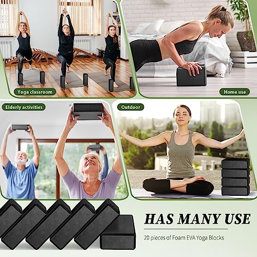 20 Pcs EVA Yoga Blocks Bulk, Non Slip Exercise Brick, Black