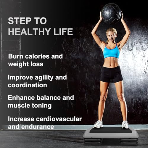 Adjustable Aerobic Stepper Workout Step with 4 Risers Fitness & Exercise Platform Trainer