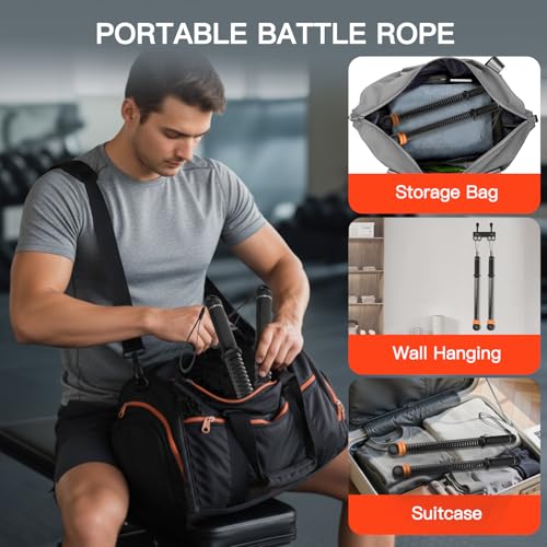 Weighted Ropeless Battle Ropes (2-Pack), Adjustable Resistance and Portable Cordless Battle Ropes for Home Gym with Non Slip Handle, HIIT and Low-Impact Aerobic Training for Men & Women (Black)