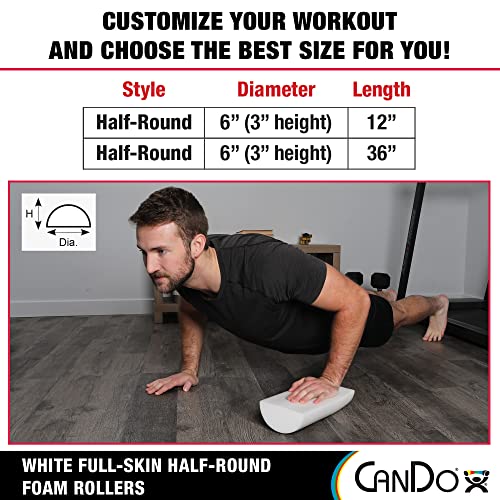 Cando-30-2341 Full-Skin PE Foam Roller For Muscle Restoration, Massage Therapy, Sport Recovery, And Physical Therapy. White, 6" x 12", Half-Round - size: 12-inch