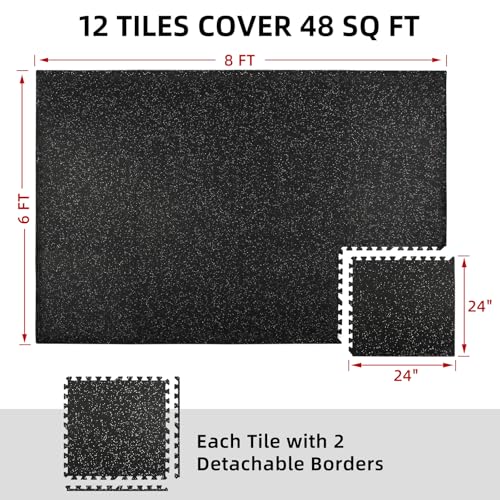 0.79in Extra-Thick 48 Sq Ft Exercise Equipment Mats, 12 Tiles Rubber Top EVA Foam Workout Mats, Interlocking Gym Flooring for Home Gym, 24 x 24in, Black & White - size: 12 Tiles (48 Sq Ft )