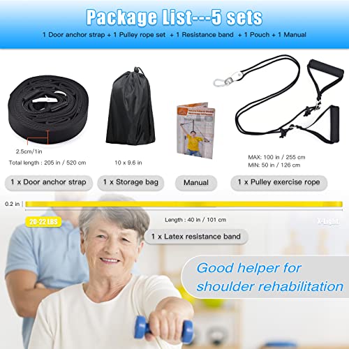 ATENTO Shoulder Rehab Pulley System with Foam Handles│Arm Pulley with Muti-Anchor Door Strap for Physical Therapy Exercises │Latex Resistance Bands for Assisting Rotator Cuff, AC Joint, Shoulder Pain