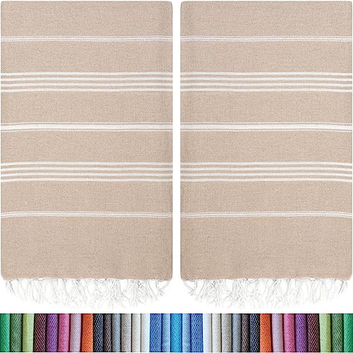 HAVLULAND Turkish Beach Towel Set of 6 Oversized 72x40 100% Turkish Cotton - color: Beige, size: 6 Pack