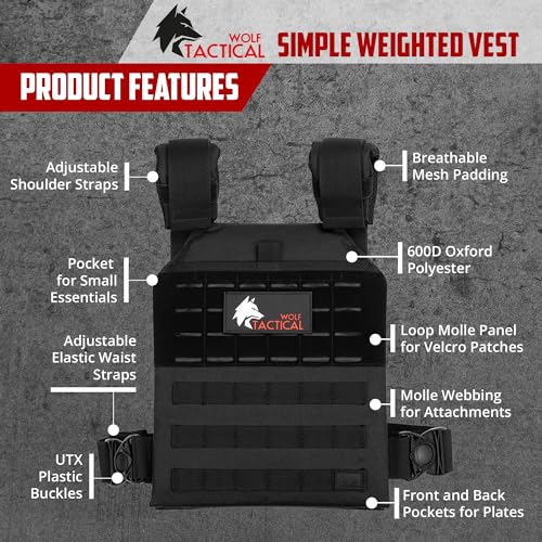 WOLF TACTICAL Simple Weighted Vest Men Womens Weighted Vest for Walking Running Training Rucking Adjustable Weight Vest