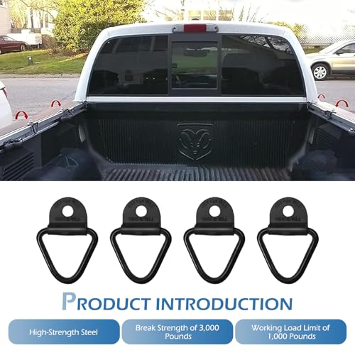 4 PCS V-Ring Tie Down Anchor, Heavy Duty Steel Truck Bed Tie Down Anchors Pickups Rail Accessories, Multifunctional Cargo Control Surface Fixed Hooks, Universal Cars Off-Road Vehicle (Black)