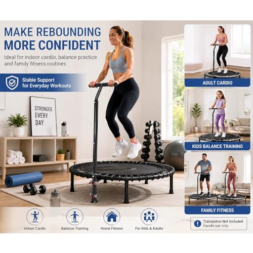 Trampoline Handle Bar Rebounder Handle Bar for Most Brands Mini Fitness Trampolines Fits Foot Tubes up to 0.98IN~1.26IN Diameter (Trampoline not Included) Non-Slip Comfortable Handles