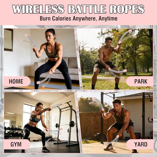 2PCS Ropeless Battle Ropes with Adjustable Weighted Ring-Battle, Cordless Battle Rope for Home Gym, HIIT Workout, Low-Impact Cardio, Strength Training, Portable Fitness Equipment for Women & Men