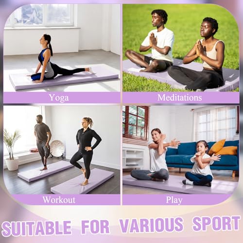 Lyrow 3 Inch 72"x 24" Thick Foldable Yoga Mat with Carry Strap, Non-slip Portable Foam Gym Mat for Yoga, Pilates and Stretching - color: Taro Purple