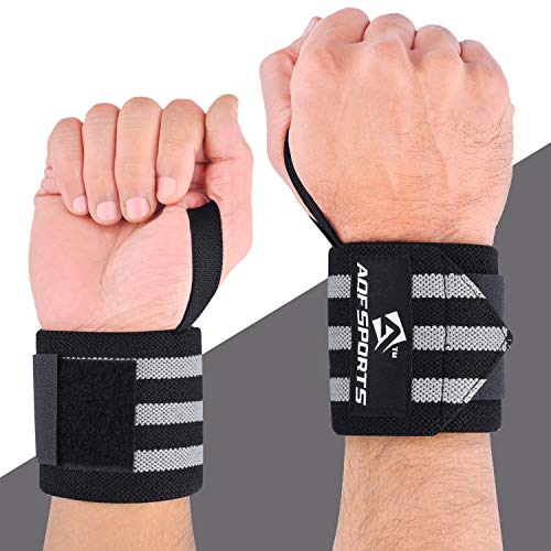 AQF Wrist Wraps for Weightlifting & Powerlifting, 18" USPA Approved (Pair) - color: Grey & Black