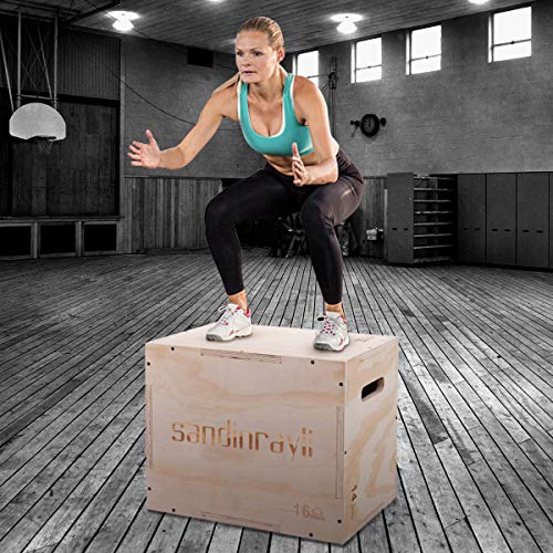 3-in-1 Wooden Plyo Jump Box for Training, Workout Step Platform, Multi-Sided Crossfit Equipment for Exercises of All Skill Levels