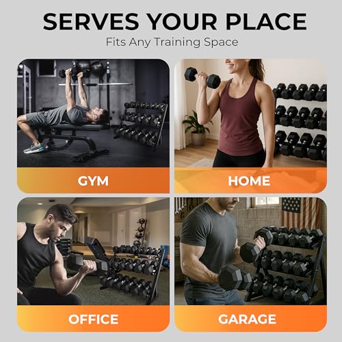 Rubber Hex Dumbbell Set with Rack, 8/10/12/15/20 Pair (450/550/780/1200/1550/2100 lbs total) Weight Rack with Dumbbells for Home Gym & Strength Training - color: (5-60 LB) 780 LBS Dumbbells with Rack