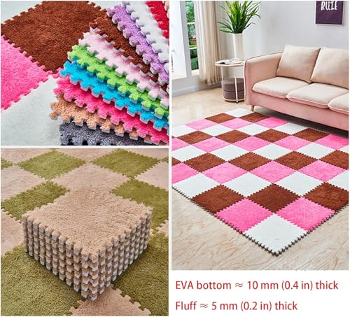 12 Pieces Thickened Plush Foam Interlocking Floor Mat,Fluffy Square Foam Tiles with 12 Edgings,Soft Anti-Slip Puzzle Area Rug Playmat for Bedroom,12X12inch,12 Tiles/11.6 Sq.Ft,Blue+White - color: Blue+white