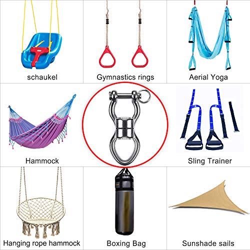 SELEWARE Silent Bearing Swing Swivel, 360° Rotational Device Hanging Accessory with Removeable Buckle for Tree Swing, Hammock Chair, Climbing Rope, Yoga, Kids Swing Swivel 1200LB Capacity - color: Swivel (D) Only