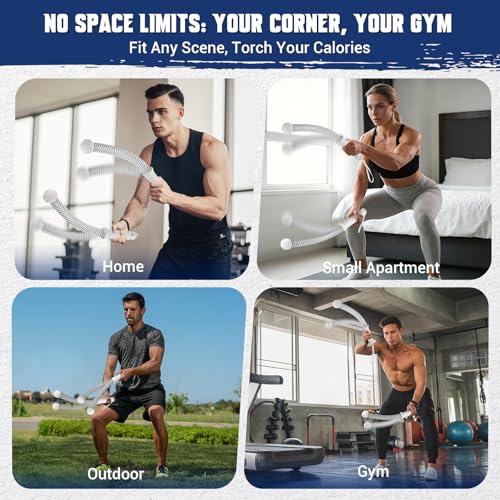 Weighted Ropeless Battle Ropes for Home Gym, Heavy Duty Portable Cordless Battle Rope with Grip Strengtheners & Poster, Battle Rope Sticks for HIIT, Strength & Quiet Cardio Training Men & Women(2PCS)
