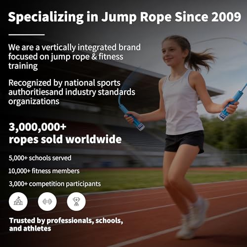 YUEDONG Kids Jump Rope for Boys & Girls, Adjustable Skipping Rope with Double Ball Bearings, Anti-Slip Handles, Durable PVC Speed Rope for School PE, Exercise, Fitness Training, Indoor Outdoor Play