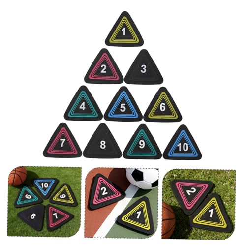 PRETYZOOM 10pcs Numbered Sports Markers Non-Slip Floor Dots Triangular Training Cones for Football Basketball Agility Drills Court Field Exercise