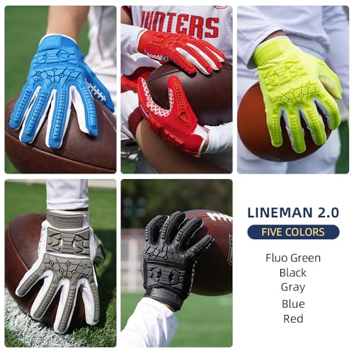 Seibertron Lineman 2.0 Padded Palm Football Receiver Gloves, Flexible TPR Impact Protection Back of Hand Glove Adult and Youth Sizes - color: black, size: XL Youth