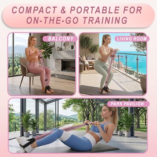 Pedal Resistance Band, Fabric Foot Pedal Exerciser with Solid Wood Handle, Anti-Snap Pull Rope with Adjustable Length Buckle, Wide Webbing Foot Loops for Shoes, Home Gym Workout for Abs, Arms & Legs