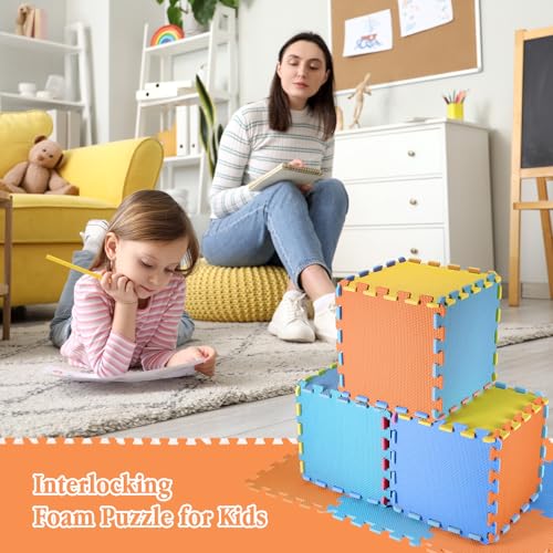 Nuanchu 60 PCS Kids Foam Puzzle Mat,Dark Blue, Light Blue, Orange, Yellow - color: Dark Blue, Light Blue, Orange, Yellow