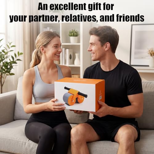 Orange Ab Roller Wheel with Knee Mat & Automatic Rebound – Ab Wheel Roller for Core Strength Ab Roller Wheel for Women Men