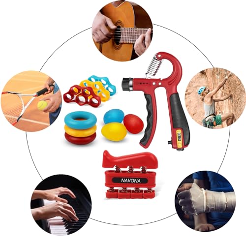 13 PCS Grip Strength Trainer Kit, Hand Gripper Strengthener, Forearm Strengthener, Finger Strengthener, Finger Exerciser, Stress Relief Ball, Forearm Workout Ring for Muscle Building and Injury Recover