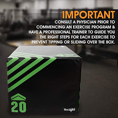 Yes4All 3 in 1 Foam Plyometric Jump Box for Training & Conditioning - Plyo Jump Box for Fitness Workout Exercise - color: Green and Black