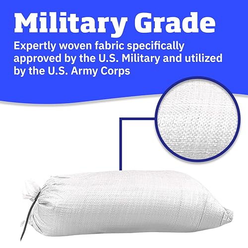DURASACK Heavy Duty Sand Bags with Tie Strings Empty Woven Polypropylene Sand-Bags for Flood Control with 1600 Hours of UV Protection, 50 lbs Capacity, 14x26 inches, White, Pack of 10