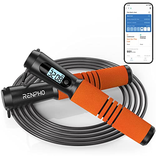 RENPHO Smart Jump Rope with Counter, App Data Tracking, LCD Display - color: Orange