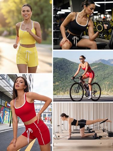 YOINS 2 Piece Women's Workout Sets Yoga Color Block Sports Bra and High Waisted Adjustable Biker Shorts with Pockets Set