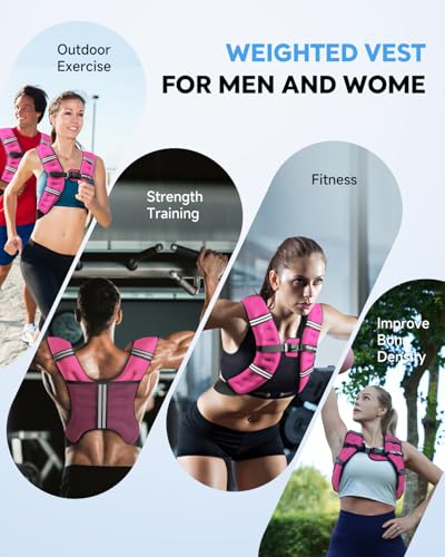 Weighted Vest for Men Women, 6/8/12/16/20/25lbs with Detachable Phone Pouch - color: Pink, size: 20LB